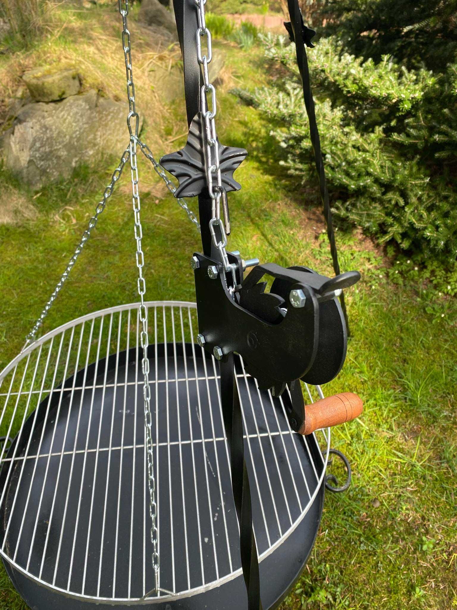 Grill xxl Trójnóg 180cm Palenisko 70 Ruszt nierdzewny 70cm kołowrotek