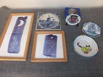 Azulejos, base e cinzeiro porcelana/Porcelain tiles, coaster & ashtray