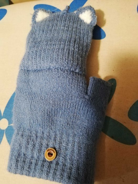 Rękawiczki wełniane bez palców z klapką kotki Fish Cat XS/S/M