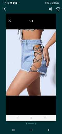 Nowe spodenki jeansowe z łańcuszkami z wysokim stanem push up dżinsy
