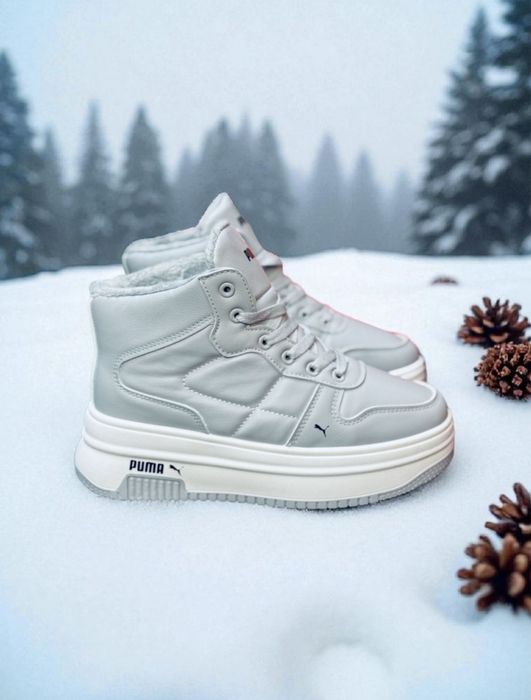 Женские кожаные зимние кроссовки Puma/зимові черевики пума на платформ