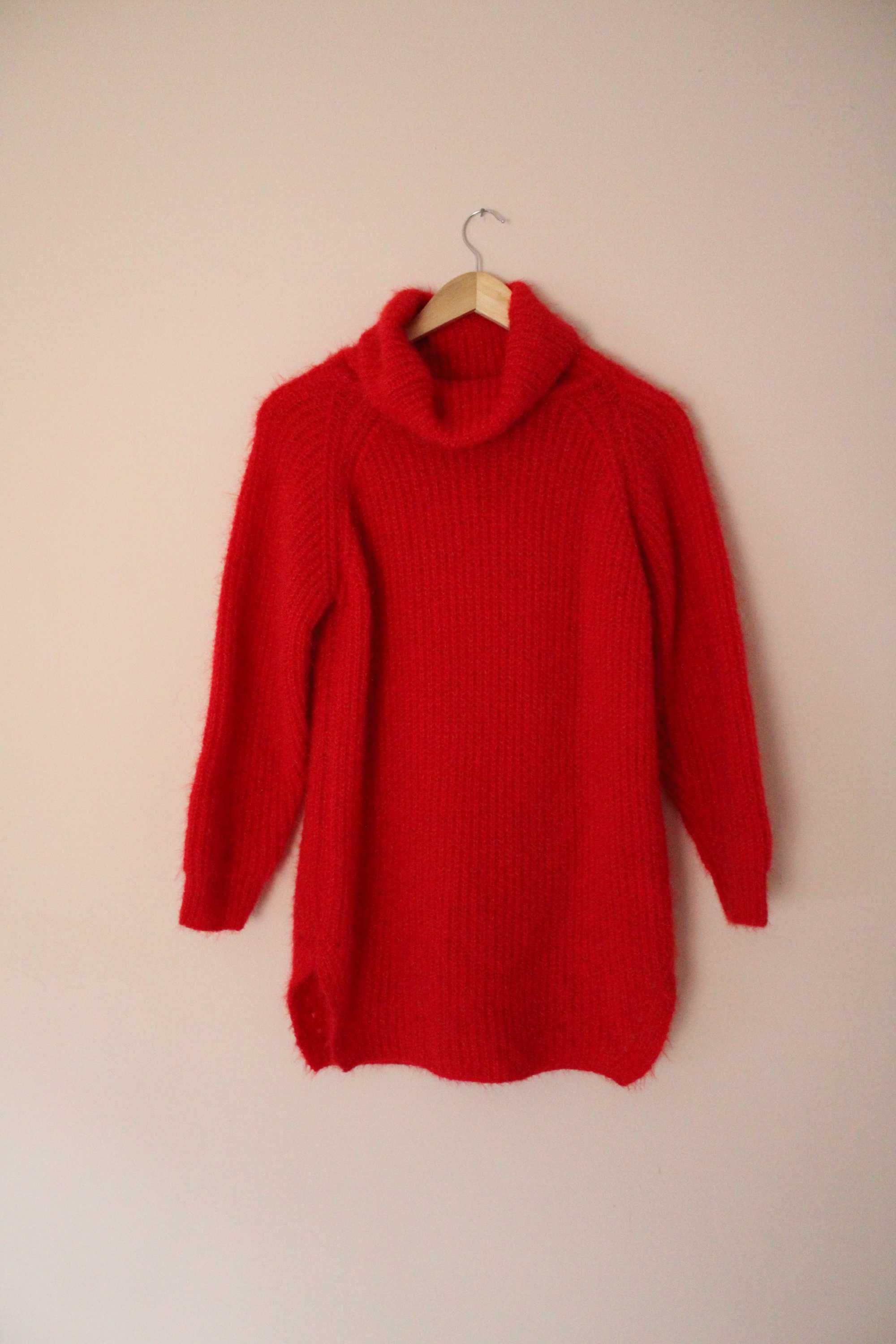 Czerwony sweter golf damski
