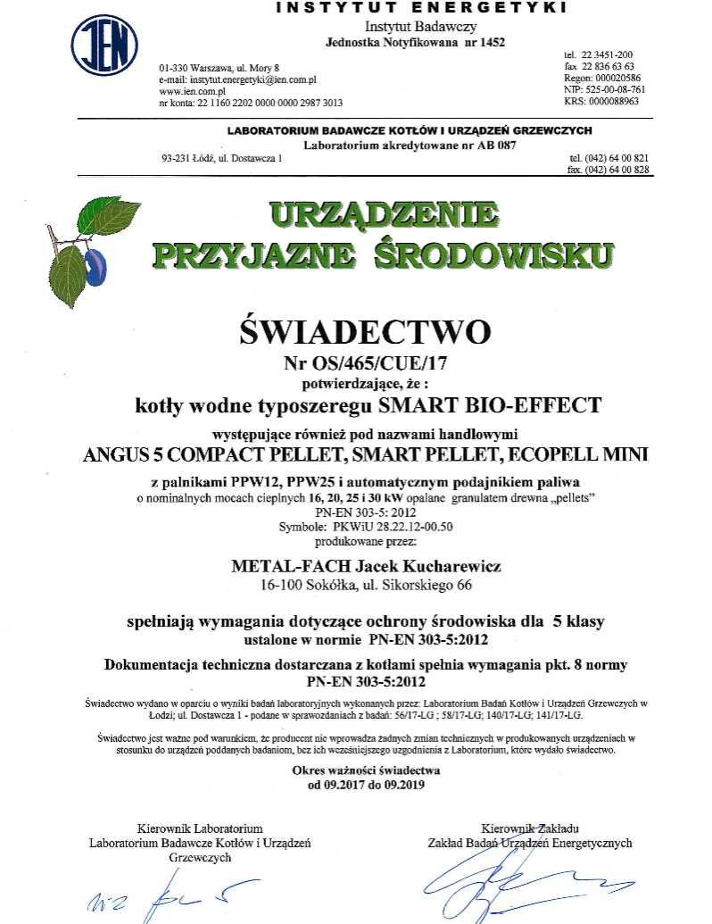 Kocioł na pelet METAL-FACH SMART Pellet WF - 5 klasa - Ecodesign