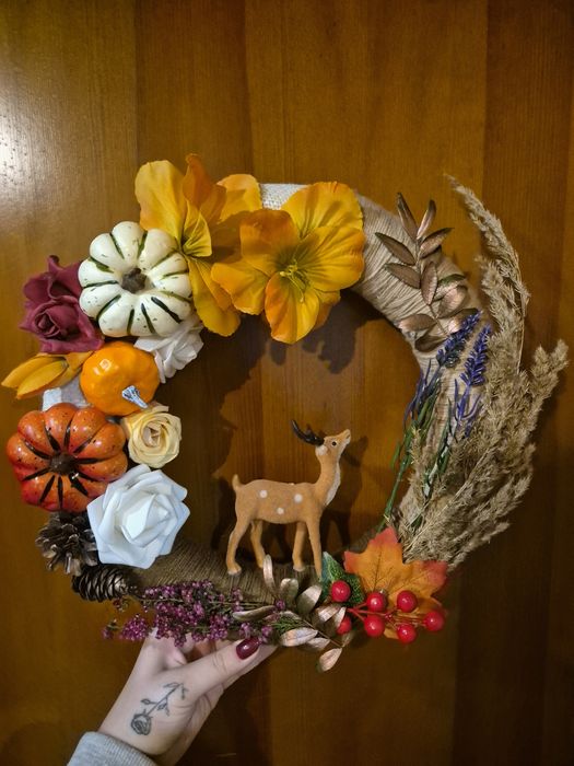 Jesienny, Ręcznie robiony wianek na drzwi