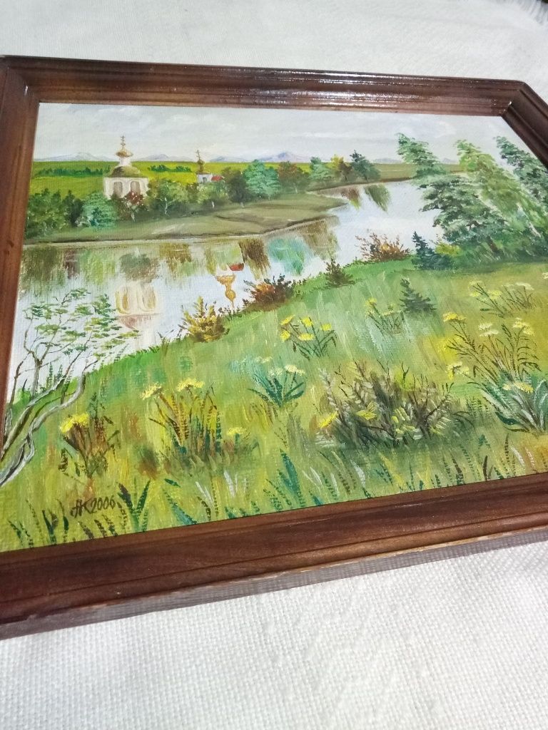 Картина церковь у реки