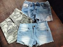 3 pary nowych spodenek 2 razy jeans i moro rozm. 128 cm