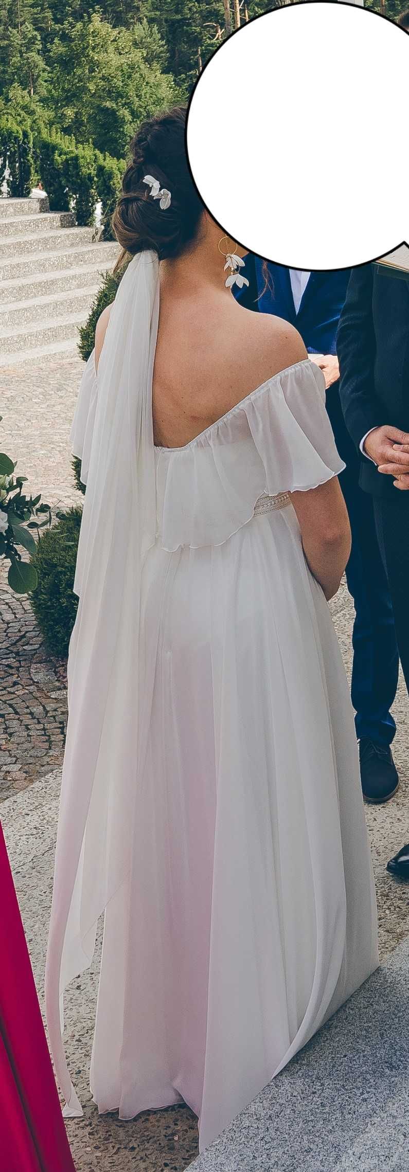 Suknia ślubna boho minimalistyczna 38, 40, prosta muślin, rustykalna