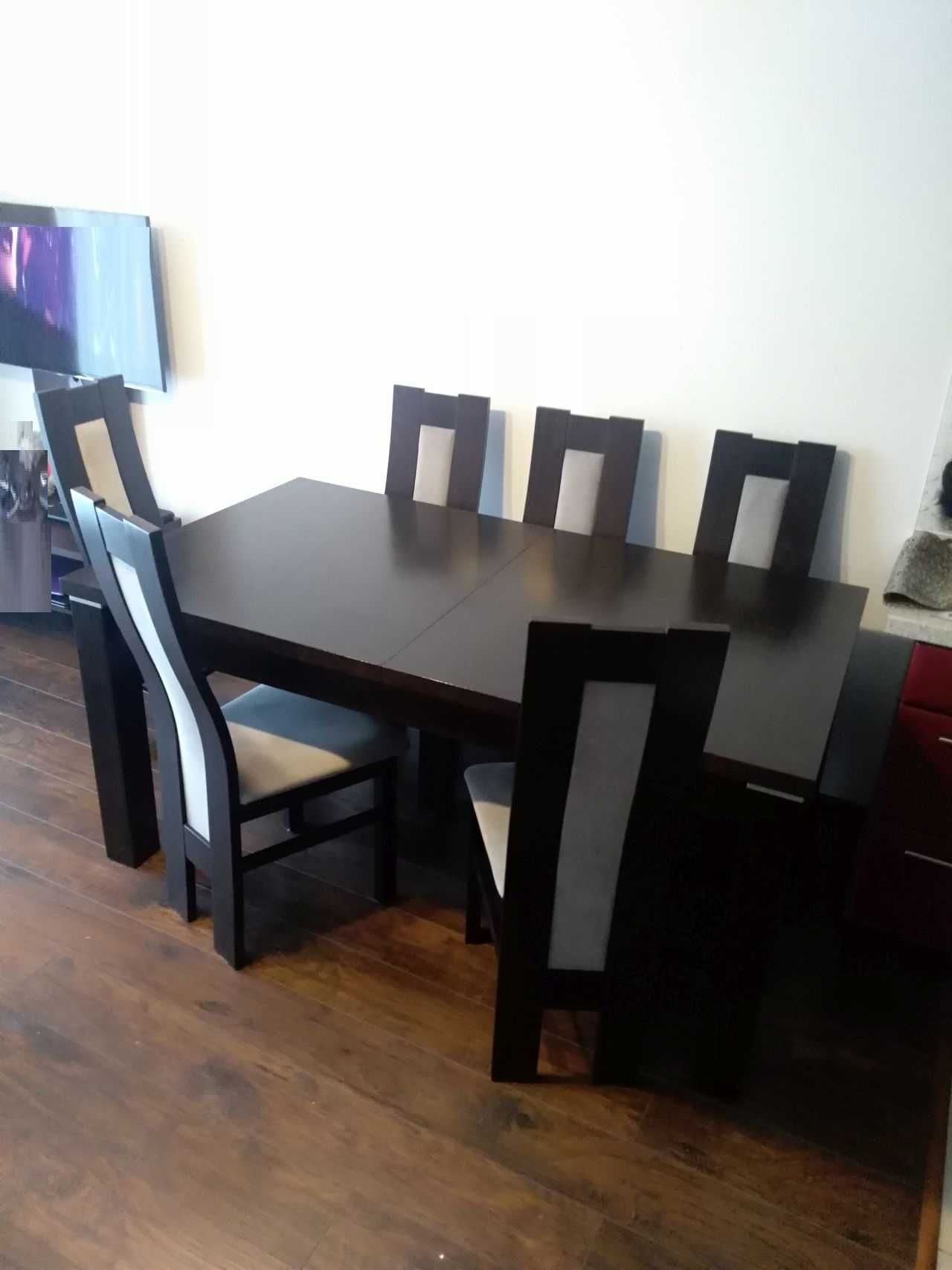 solidny elegancki stół i 6 krzeseł do salonu