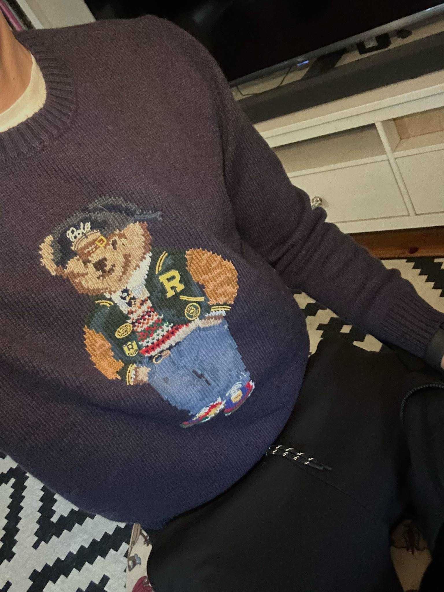 Sweter Polo Ralph Lauren miś bear niebieski stylowy size L