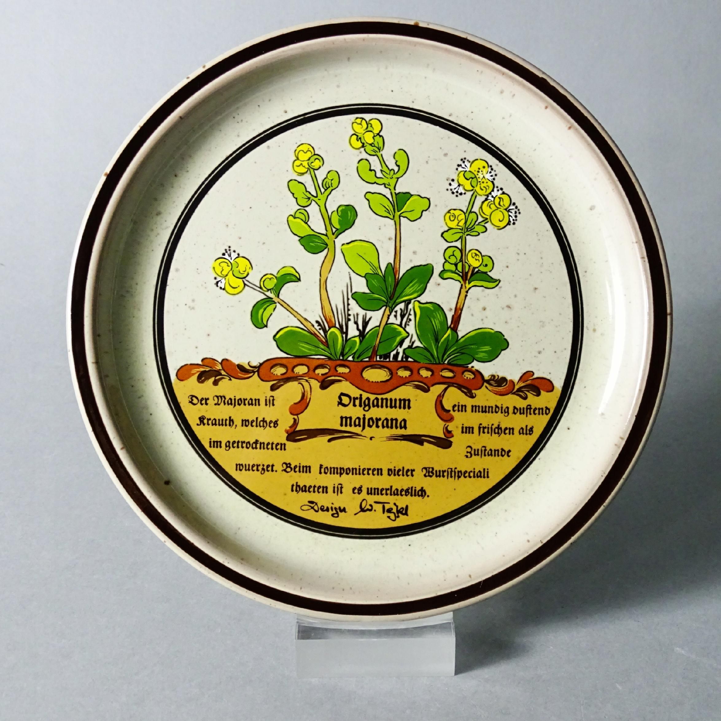 piękny talerz ceramiczny majeranek zioła lata 70/80-te