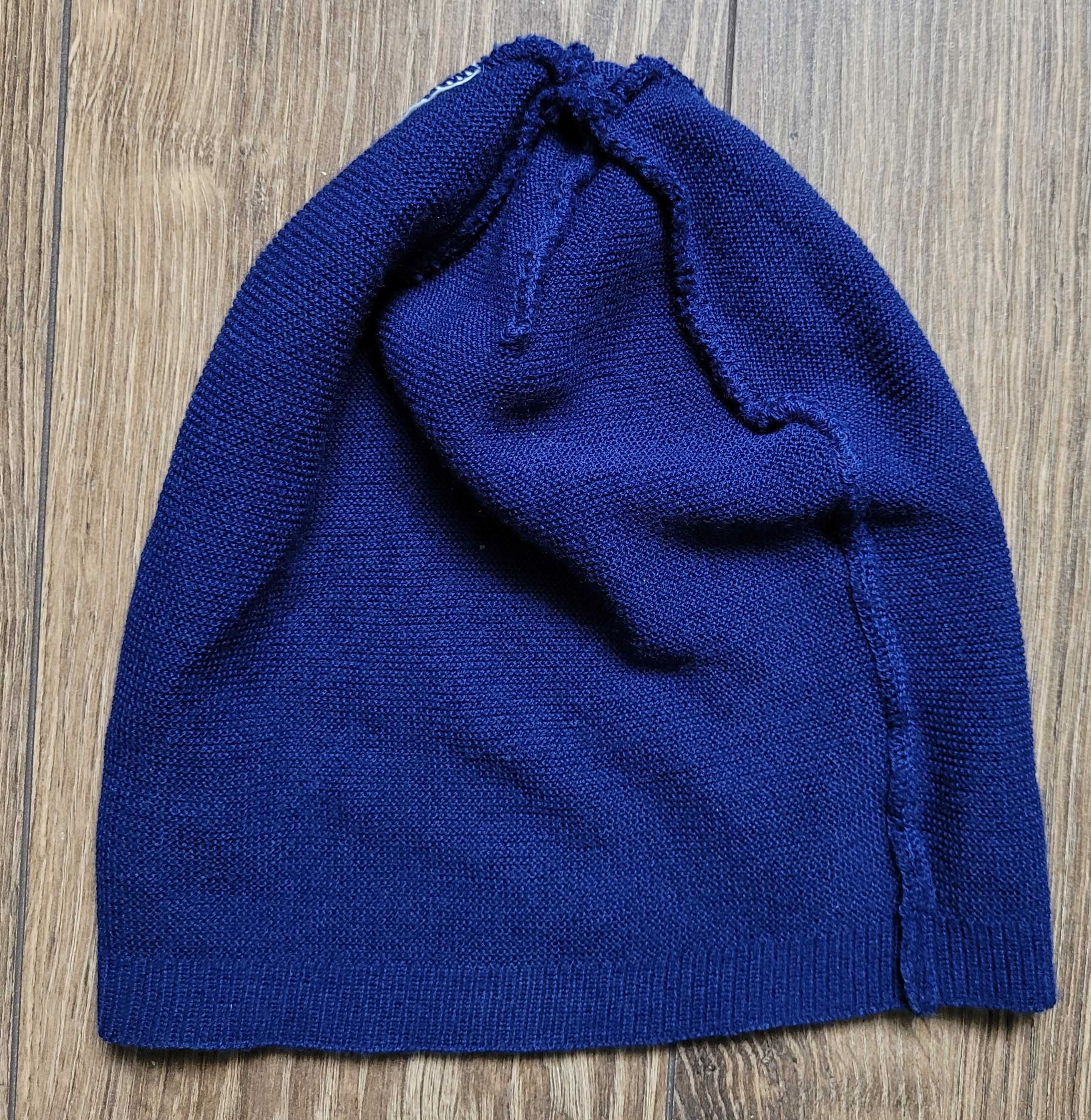 czapka beanie zimowa Eisbar niebieska 50% wełna merino cienka lekka
