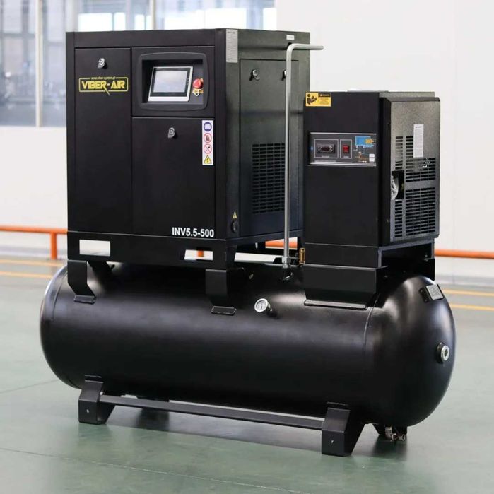 Przemysłowa Sprężarka Śrubowa 500L 5,5kW z Falownikiem i Osuszaczem