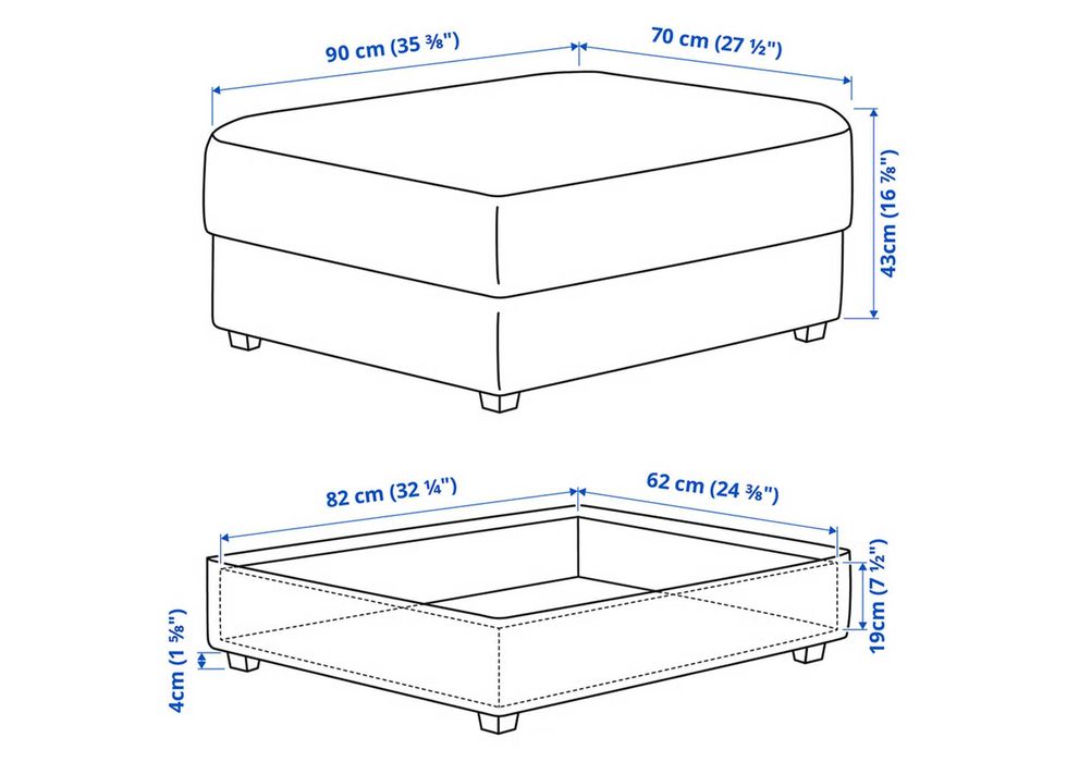 Repousa-pés IKEA KIVIK com arrumação, verde — como novo