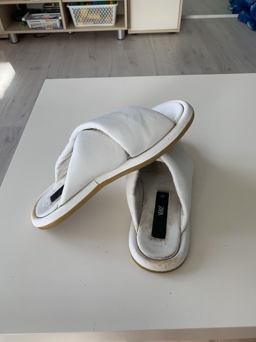 Skórzane białe klapki Zara skóra naturalna r. 37