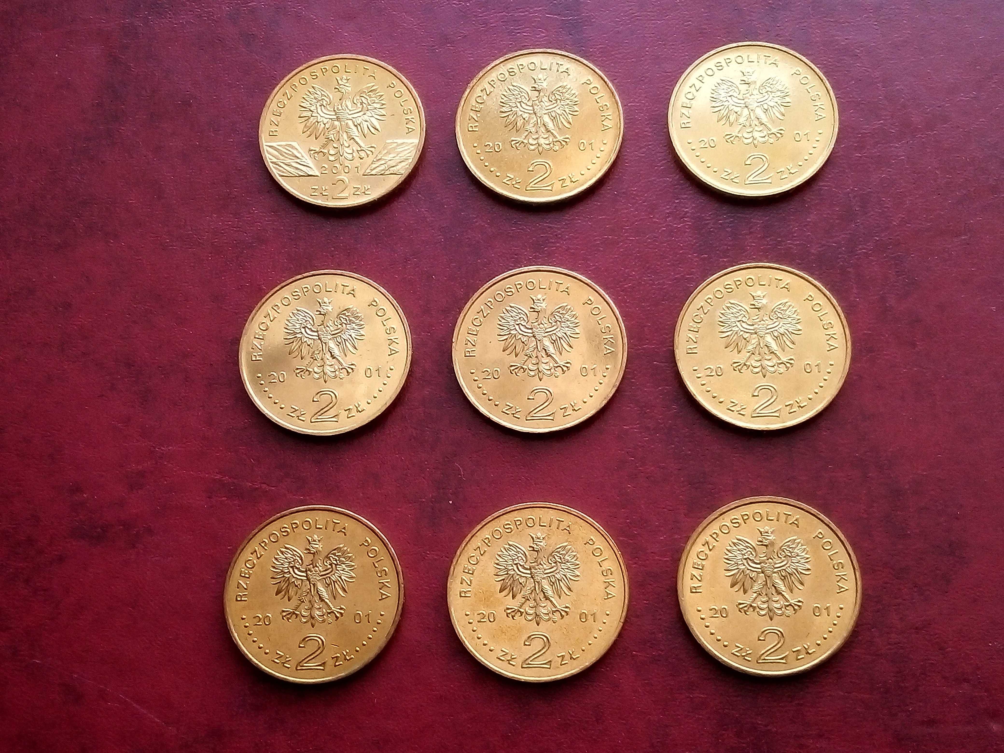 Monety 2 zł 2001r - 9szt (komplet,mennicze)
