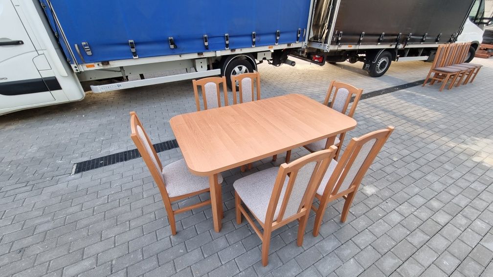 Nowe: Stół 80x140/180 + 6 krzeseł, OLCHA + KAWA Z MLEKIEM , dostawa PL