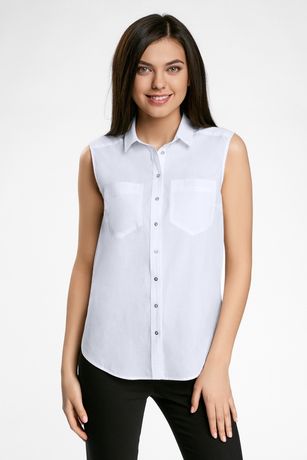 Белая рубашка туника без рукавов лён H&M