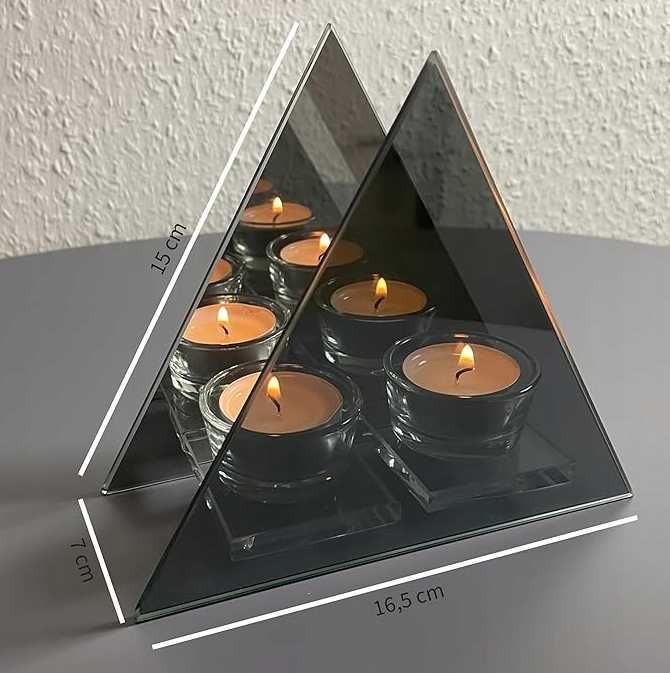 Szklany Świecznik na podgrzewacze TEALIGHT z efektem LUSTRA GLAMOUR