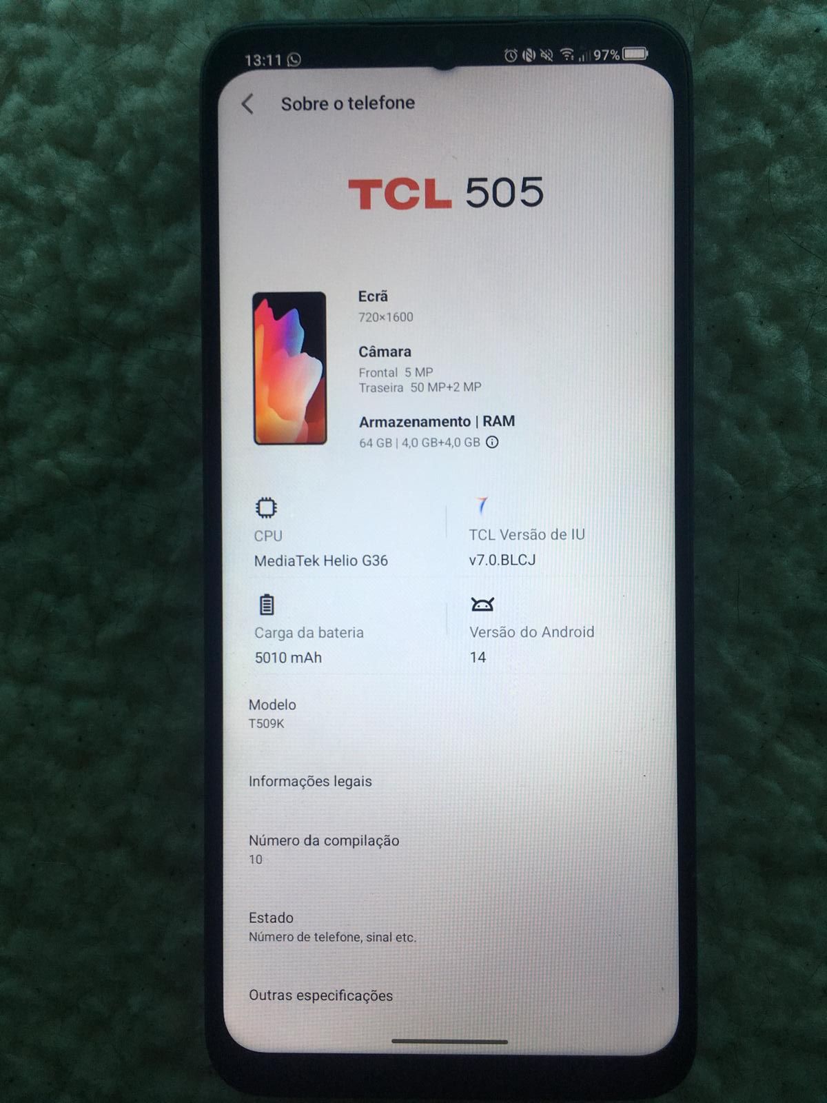 TCL 505 64G novo