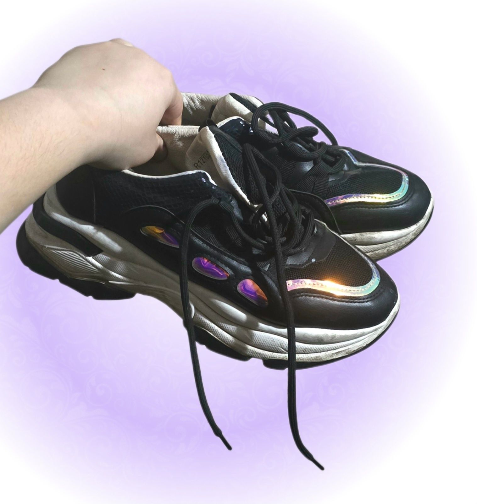 Buty sneakersy chonky holograficzne tęczowe na platformie