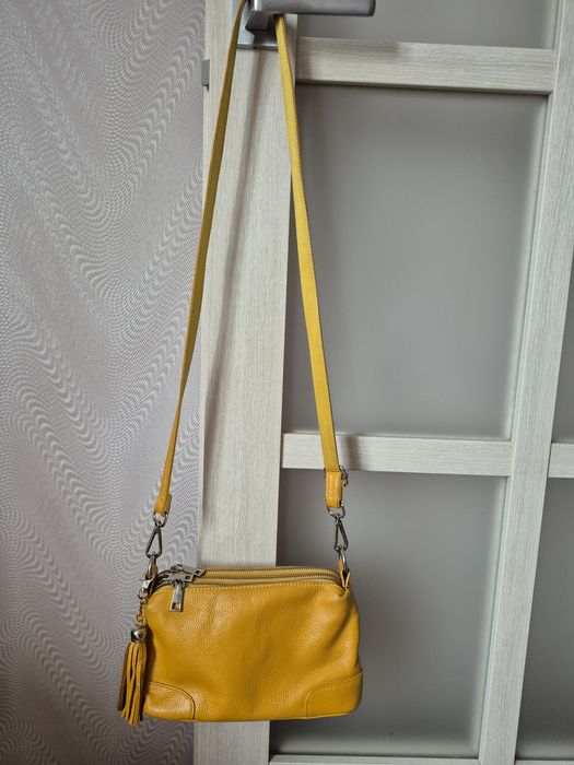 Шкіряна жіноча сумка кольору гірчиці