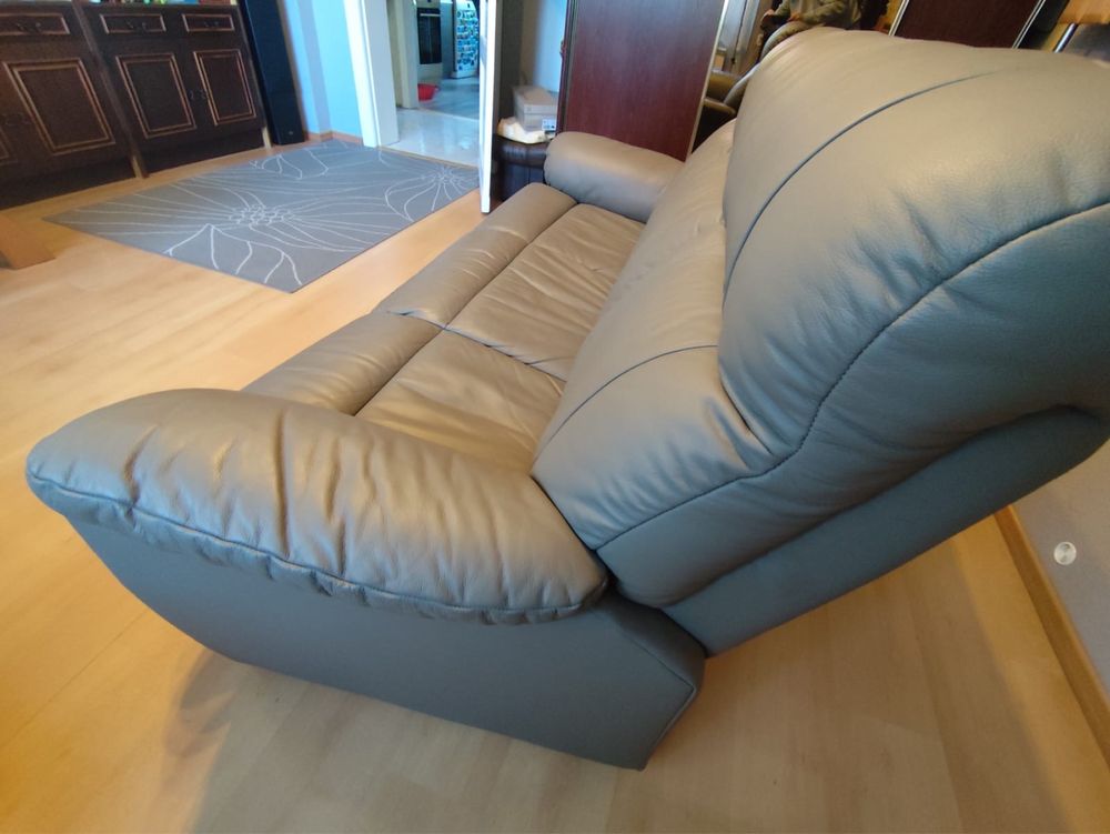 Komplet wypoczynkowy NUGAT skórzany sofa i 2 fotele funkcja relaks