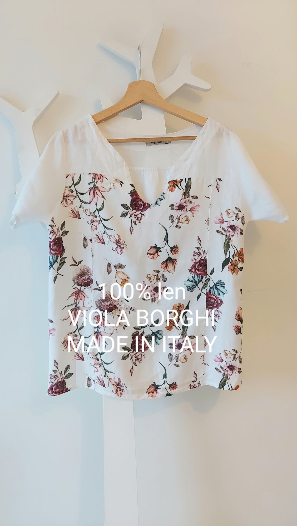 Viola Borghi Bluzka 100% len lato roz S madei in Italy