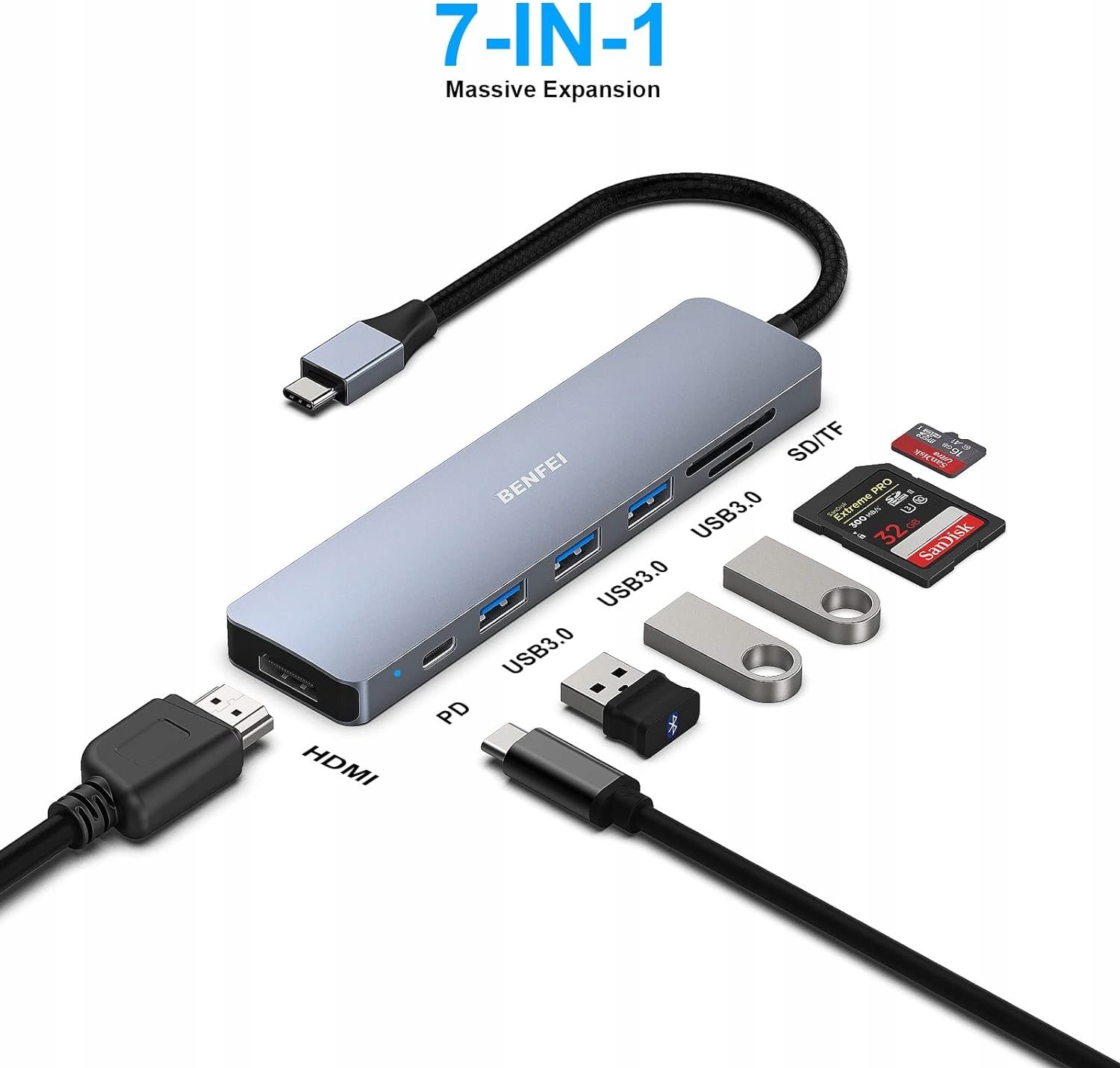 BENFEI Hub USB C 7w1, USB-C HUB Multiport adapter z USB typu C na HDMI