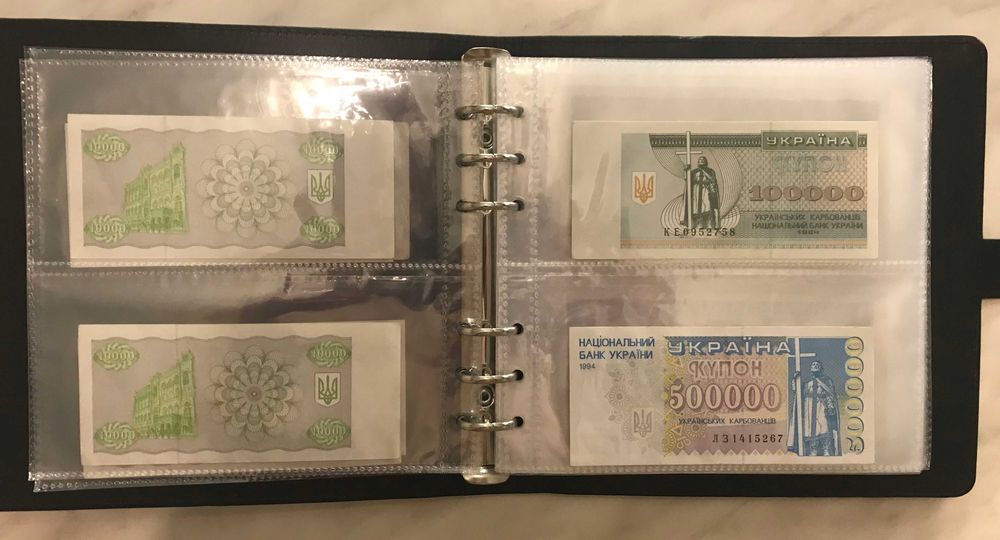 Альбом- банкноты Украины 1991-2005г., 38шт.