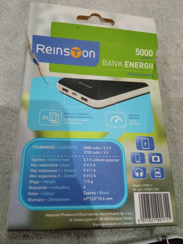 Powerbank Reinston Czarny 5000 mAh/3,7 V