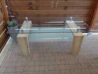 Ława 120x70 szklana + drewno dąb sonoma BRW