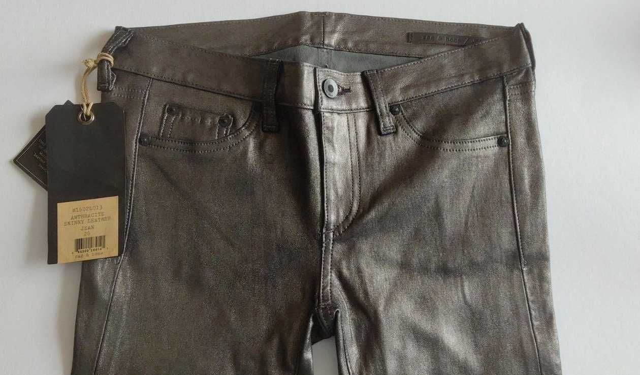 Rag & Bone Новые 100% натуральная Кожа Кожаные Брюки $1100 26 металлик