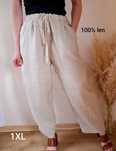 Letnie długie spodnie lniane 100% len  beżowe ecru casual boho 44-46