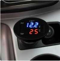 Зарядка USB в прикурювач 3в1 Зарядне Вольтметр термометр 12-24В