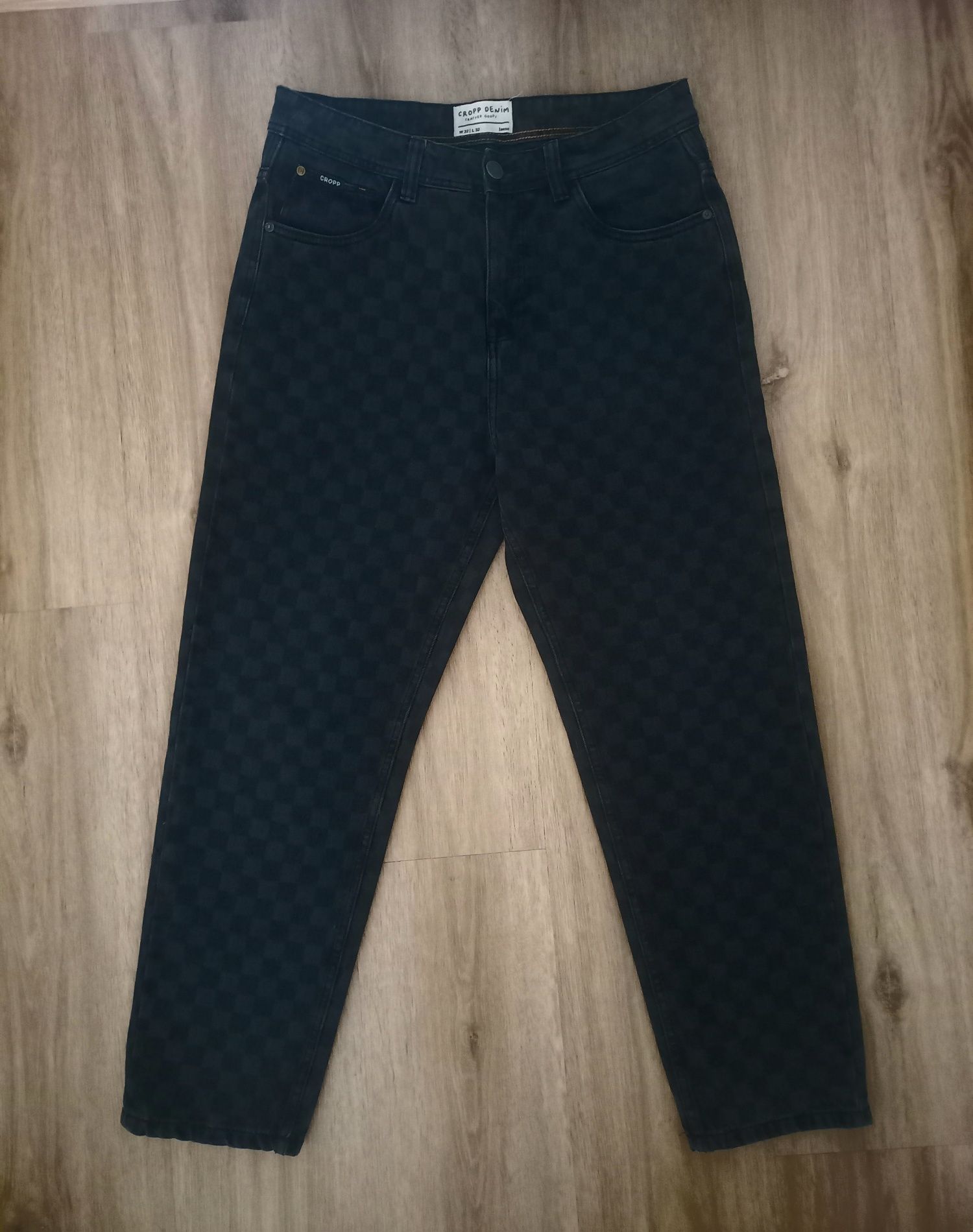 Jeansy Spodnie CROPP męskie czarne szachownica Loose Fit r. W32/L32