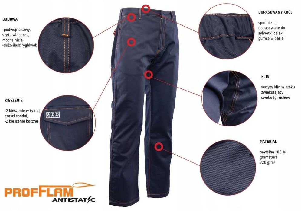 Ubranie spawalnicze PROFFLAM antystatyczne roz. 48 Bluza + spodnie