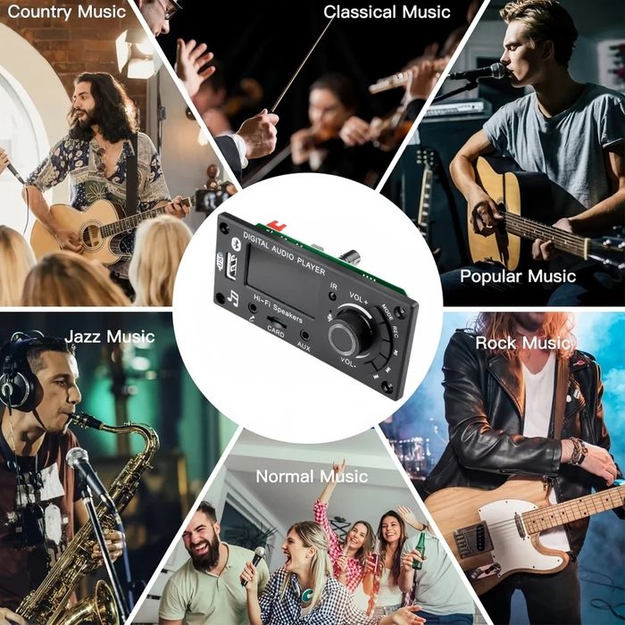 Bluetooth 5.0 декодер с усилителем 2*50W. DC 5-25V, mp3, fm, aux,usb