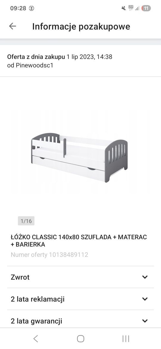 Łóżko łóżeczko dziecięce  z szuflada i materacem 140/80 stan bdb kompl