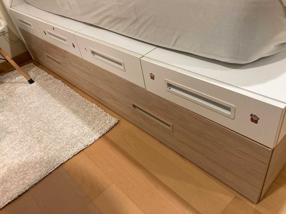 Cama solteiro + colchão + cabeceira estofada