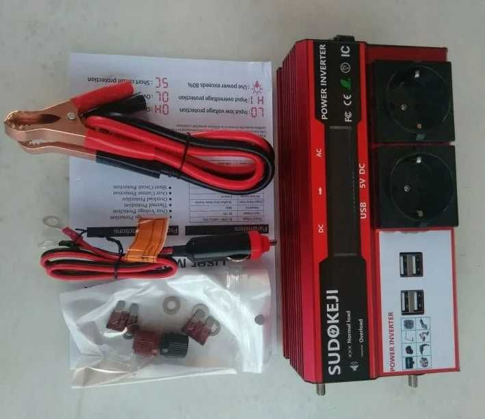 Инвертор напряжения 12В в 220В 4000W с LCD-дисплеем, розеткой EU