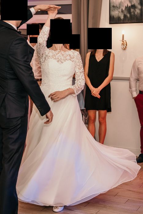 SUKNIA ŚLUBNA gipiura muślin