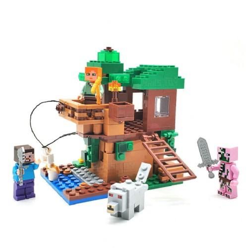 Klocki Minecraft wioska domek na drzewie + figurki