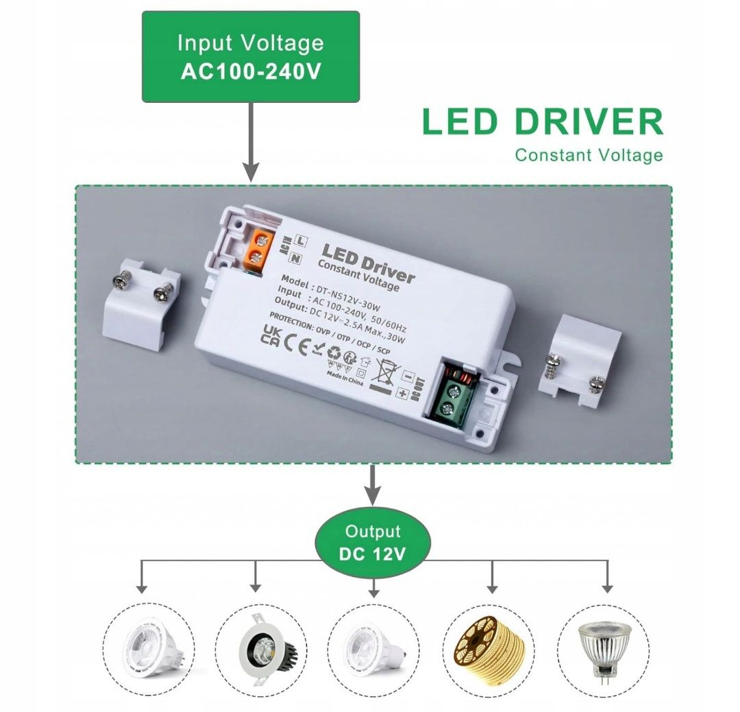 Transformator LED 12V 30W 2,5A, 230V do 12V DC Sterownik zasilacz