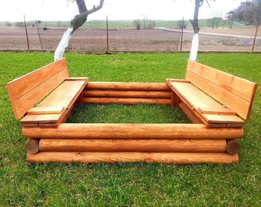 Piaskownica drewniana z bali toczonych hamak meble ogrodowe