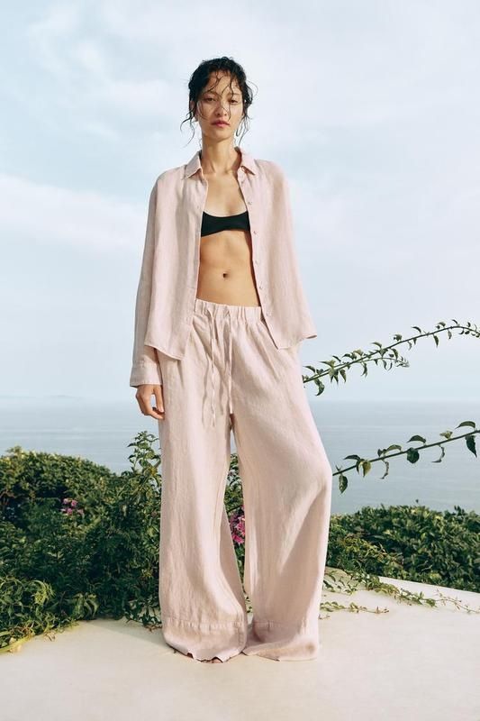 100% льон сорочка zara рожевого кольору