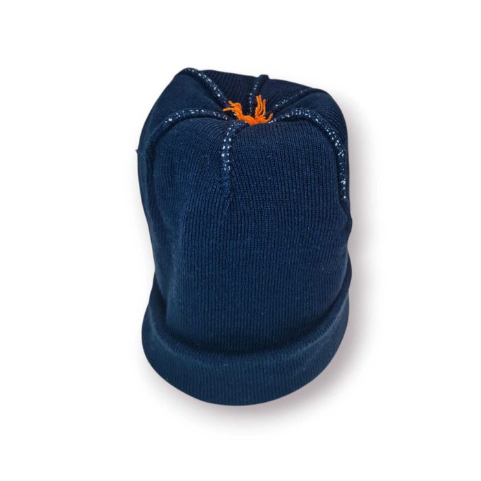 Gorro Malha “BRONX” – Azul Marinho com Pompom Laranja