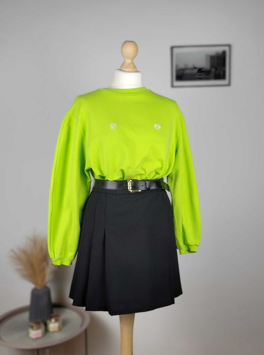 Bluza damska z długim rękawem handmade limonka oversize na jesień