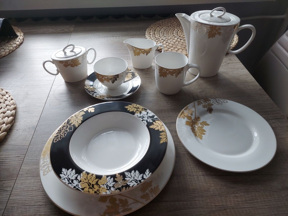 Serwis obiadowo kawowy/zastawa stołowa 12 os NOWY porcelana ALMI DECOR