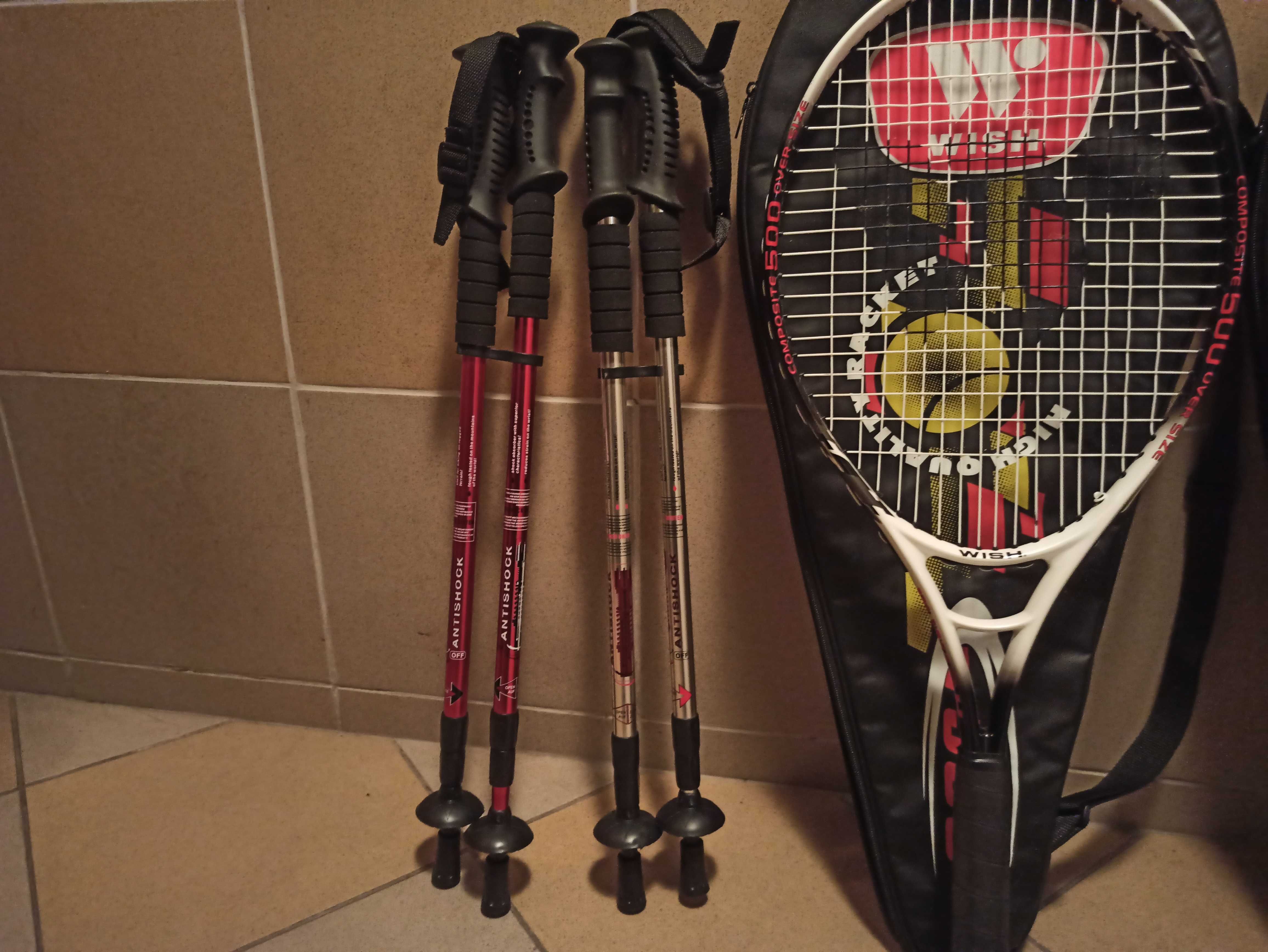 zestaw sportowy (rakiety do tenisa, badmintona, kijki nordic walking)