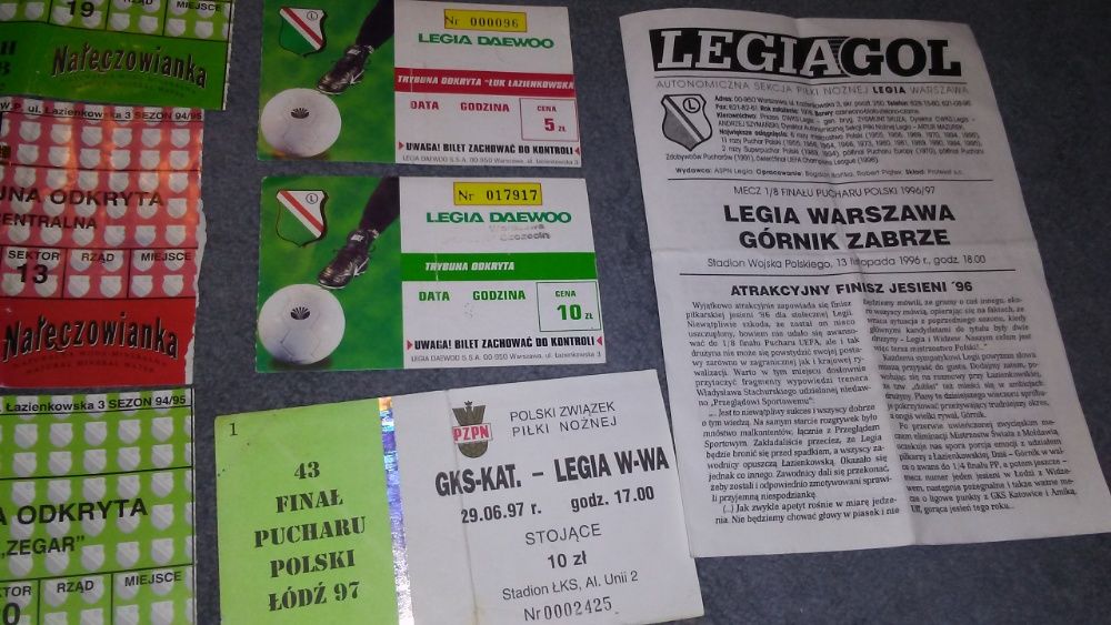 Stary bilet piłkarski Legia Warszawa stare bilety piłka nożna Widzew